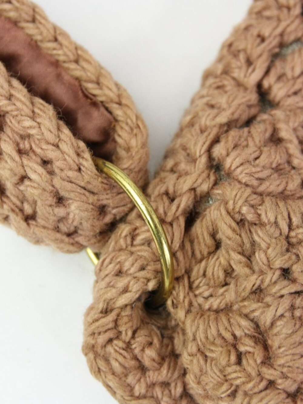 Vintage Handmade Crocheted Knit Envelope Handbag Shoulder Bag Purse Brown 1970s - Picture 3 of 11